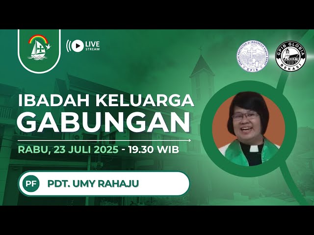 IBADAH KELUARGA GABUNGAN
Rabu, 23 Juli 2025 Pkl. 19.30 WIB
Gereja Protestan di Indonesia bagian Barat (GPIB)
Jemaat “GLORIA” di Bekasi

Bacaan Alkitab : 2 Timotius 2 : 20 - 21

Pelayan Firman :
PDT. UMY RAHAJU

=======================================
=======================================

Social Media GPIB Gloria Bekasi (Follow/Like)
+ https://instagram.com/gpibgloria​​
+ https://facebook.com/gpibgloria​​

Website
https://gpibgloria.or.id