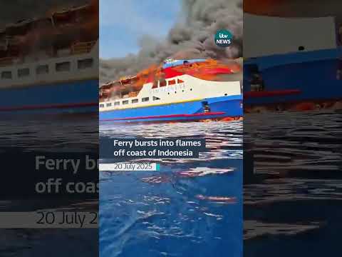 Ferry bursts into flames off coast of Indonesia forcing passengers to jump into the sea #itvnews