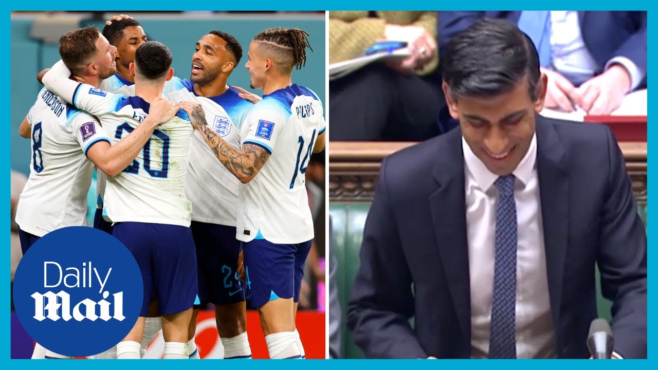 PM Rishi Sunak smiles at England beating Wales 3-0 in Qatar World Cup | PMQs