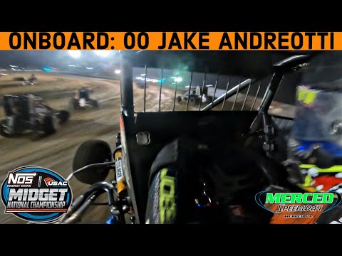 USAC National  Midgets ONBOARD: 00 Jake Andreotti A Main Merced Speedway Pole Position - dirt track racing video image