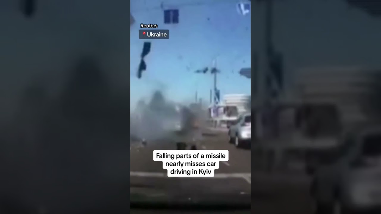 Falling missile parts nearly hit car in Ukraine #shorts