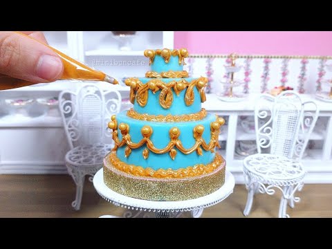 Miniature Blue and Gold Chocolate Wedding Cake - mini food ASMR