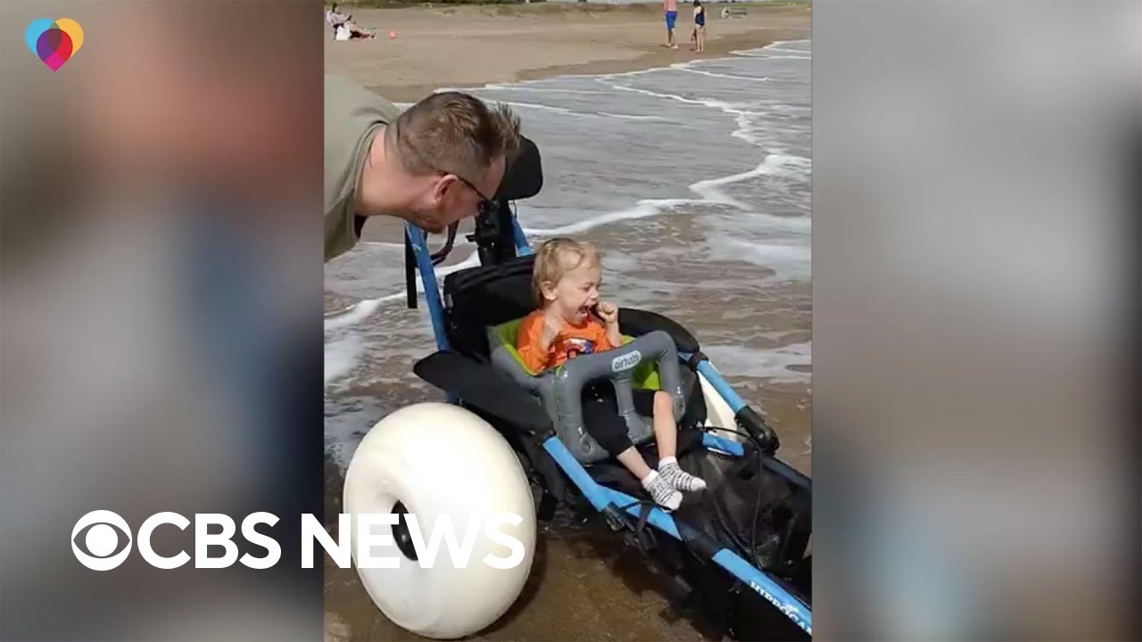 Special wheelchair helps young boy enjoy beach