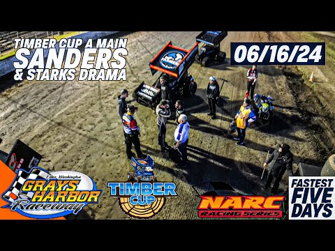 Sanders &amp; Starks Drama | NARC 410 Sprint Car Timber Cup A-Main Event at Grays Harbor Raceway - dirt track racing video image