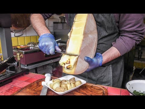 Yummy Swiss Raclette. Warm Melted Swiss Cheese with Egg and Potatoes. London Street Food - UCdNO3SSyxVGqW-xKmIVv9pQ