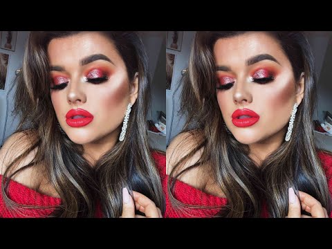 GLAM CHRISTMAS PARTY MAKE UP! RED GLITTERY EYES & LIPS | Rachel Leary - UC-Um2u0Agv8Q-OhjO6FZk1g