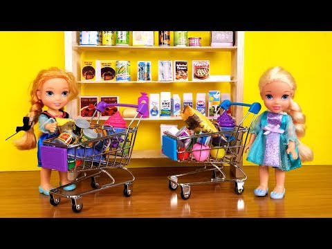 GROCERY store ! Elsa and Anna toddlers go shopping - Barbie is store manager - UCQ00zWTLrgRQJUb8MHQg21A