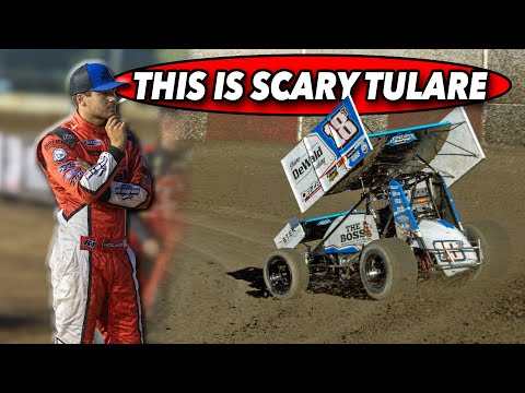 GOING ELBOWS UP Around Scary Tulare Against The World of Outlaws! - dirt track racing video image