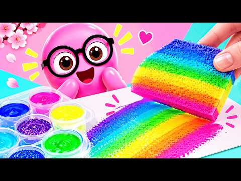 スポンジで塗る虹色スポンジペイント! 🌈🎨 かんたん絵の具アート DIY