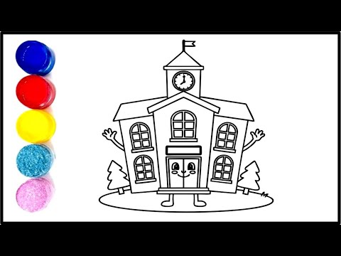 School Building Drawing for Kids | Easy School Drawing | School Drawing, Painting & Colouring