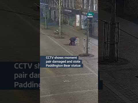 CCTV shows moment pair damaged and stole Paddington Bear statue #itvnews