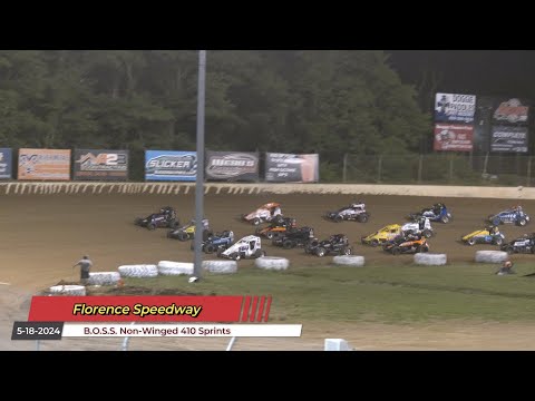 Florence Speedway - B.O.S.S. Non-Winged 410 Sprints - 5/18/2024 - dirt track racing video image