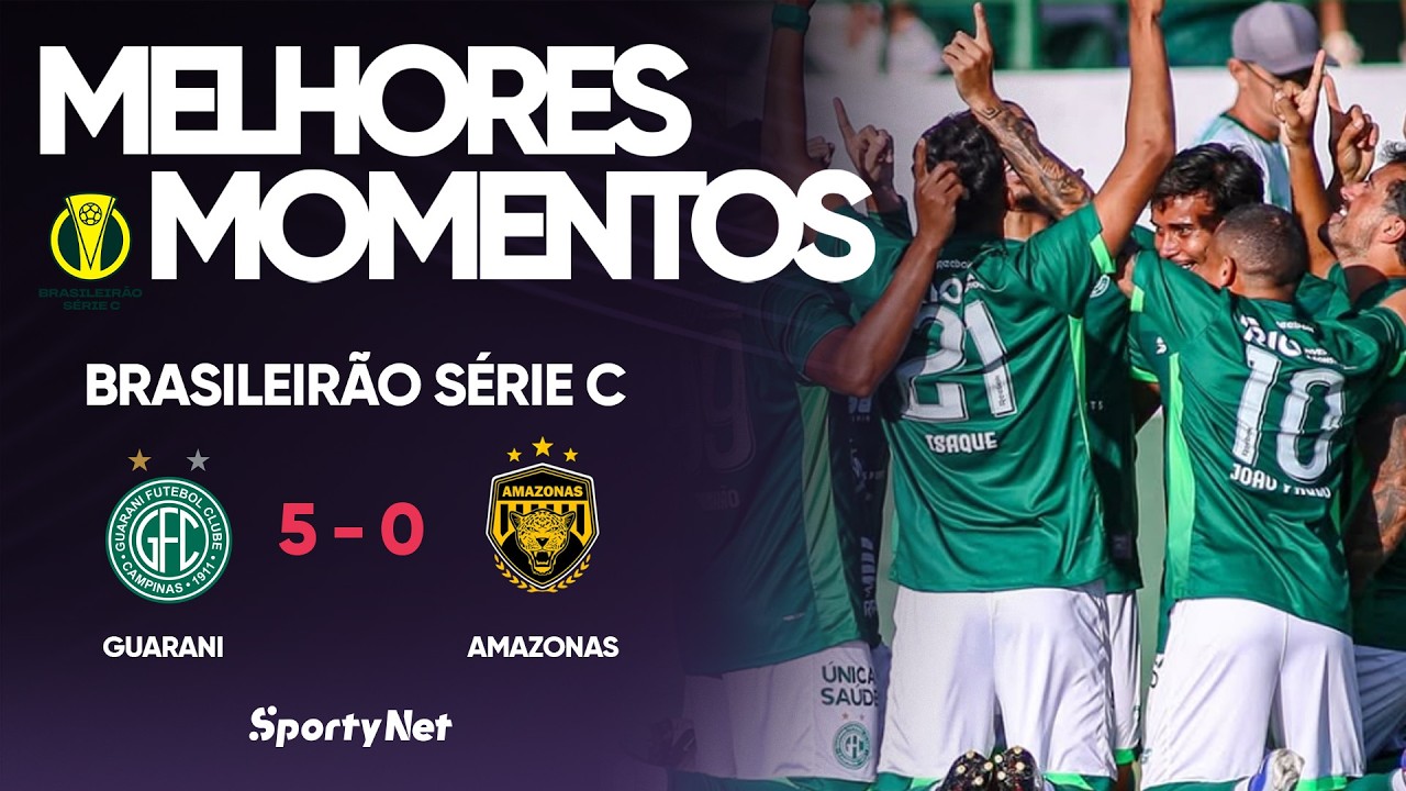 GOLEADA EM CASA E TOPO DA TABELA! Melhores Momentos - Guarani 5 x 0 Amazonas