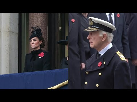 Kate looks on as King Charles III lays wreath during UK Remembrance Sunday ceremony | AFP