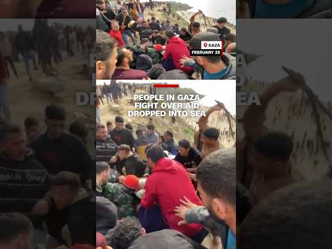 People in Gaza fight over aid dropped into sea