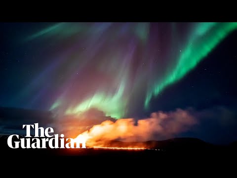 Stunning timelapse footage captures northern lights over erupting Iceland volcano