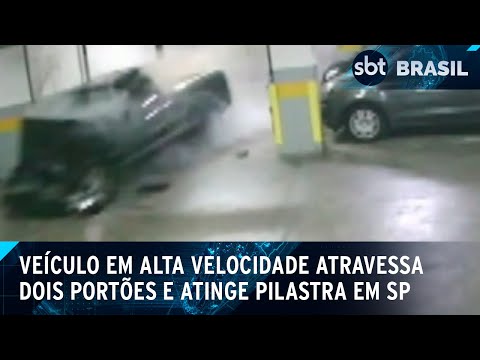 Carro em alta velocidade invade garagem de prédio em SP | SBT Brasil (04/06/24)