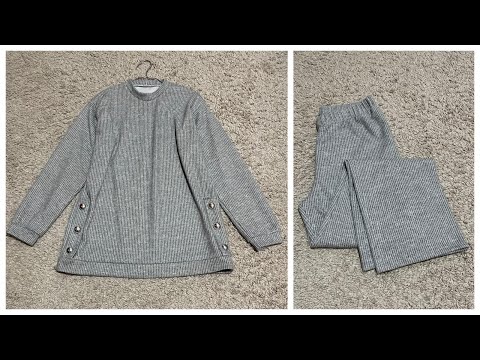 طريقة خياطة وتفصيل أونصومبل سروال واسع وتريكو بقماش شتوي مطاطي قياس L