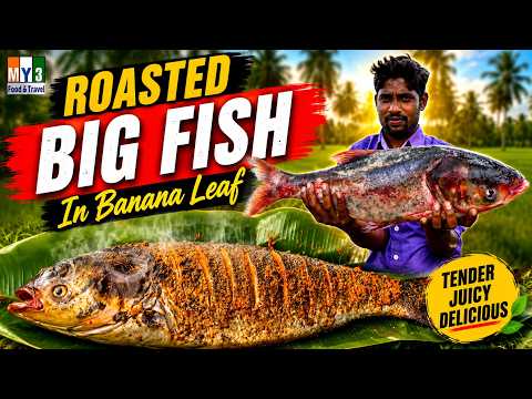 Primitive Village Style Big Fish Fry 🐟 Roasted In Banana Leaf Street Food