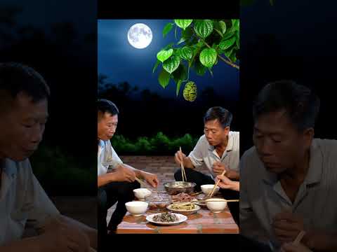 Cảnh gia đình Việt Nam ăn cơm ngoài sân gạch