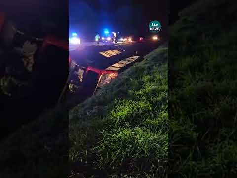 CCTV shows 'scary' moment school bus overturns into water-filled ditch near Wisbech