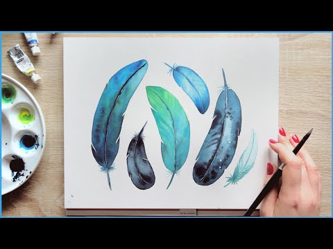 Simple Watercolor Painting Ideas for Beginners | How to Paint Feathers with Watercolors Wet in Wet
