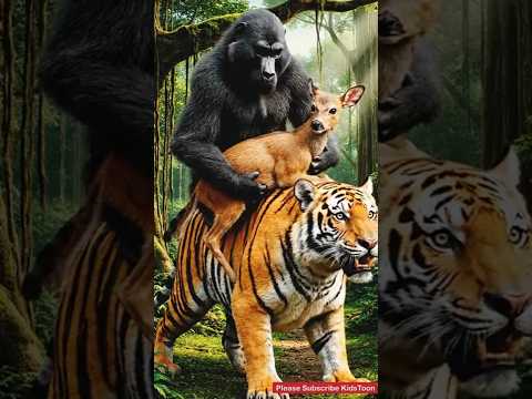 Rescue giant Little Deer from Tiger 🐅 .  Tiger and Monkey. #comedyeffect  #shorts # Funny