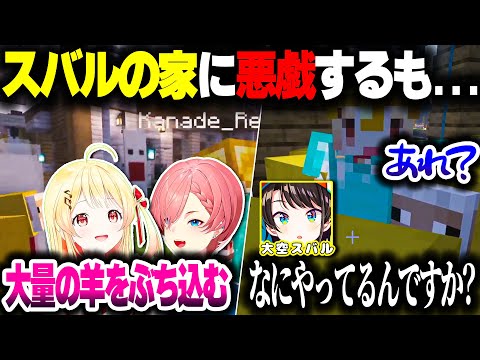 スバルの家にイタズラしていたら犯行現場に本人が来ちゃう奏ちゃんとルイ姉ｗｗｗ【ホロライブ切り抜き/音乃瀬奏/大空スバル/鷹嶺ルイ/大神ミオ/Minecraft/ReGLOSS/DEV_IS】