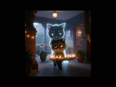 Scared, angry Meow vs mischievous Cat ghost! #ai #new #cutecatcartoon #3danimation #ytshorts #yt