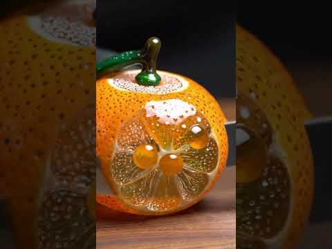 Miniature Orange Cutting ASMR – Hyper-Realistic Glass Fruit Slice 🍊 #shorts #satisfying