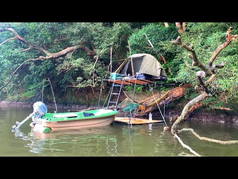 海上二階建ての秘密基地を作って自転車でトレーラーを引っ張って離島に渡って飛行機に乗って都会の海で釣りしてみたよ！