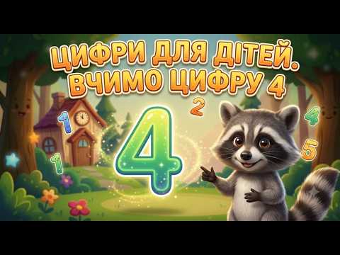 Цифри для дітей: Вчимо цифру 4 з веселим Єнотиком! #цифри #математика1клас #урок
