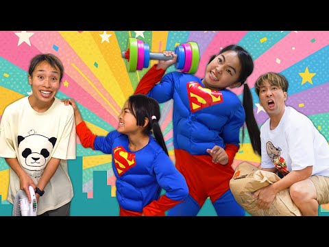 【寸劇】スーパーヒーローになりたい！元気な体を育てて家族を助けよう！　かえであーたん　Kaede & Ahtan’s Superhero Pretend Play Story