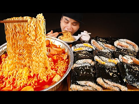 부대찌개에 라면사리 추가! 그리고 납작김밥 먹방~!! 리얼사운드 ASMR Mukbang(Eating Show)