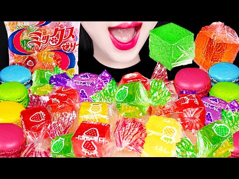 ASMR Edible Wrapping Paper Kinjo Jelly 먹는 비닐 킨조 젤리 마카롱 먹방 Mukbang, Eating