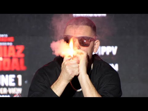 Nate diaz lights a fat one up during diaz vs masvidal nyc press conference!