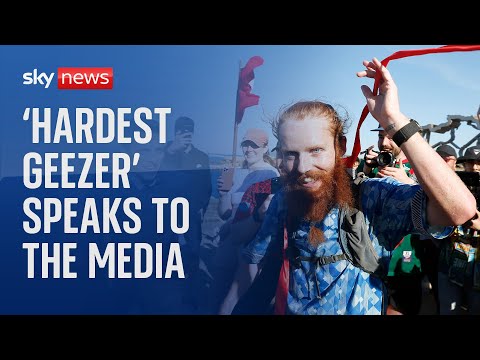 'Hardest Geezer' Russ Cook speaks to the media after record-breaking run across Africa