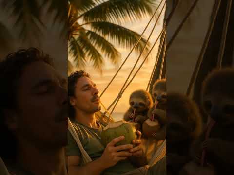 Having coconut water with sloth friends