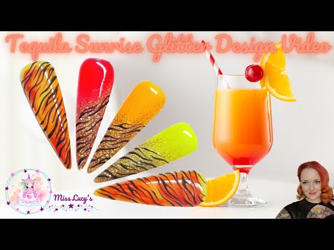 Tequila Sunrise - Neon nail design - Acrylic Marble - Flocked Textured Nail Art - Animal Print