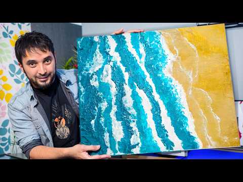 I Poured the Ocean on Canvas 🌊 | Satisfying Beach Fluid Art