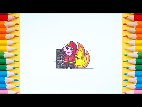 Coloring Peppa Pig Firefighter | Best Coloring Book Page and Drawing