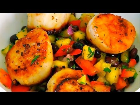 Pan Seared Scallops With Mango Black Bean Salsa Recipe - UCj0V0aG4LcdHmdPJ7aTtSCQ