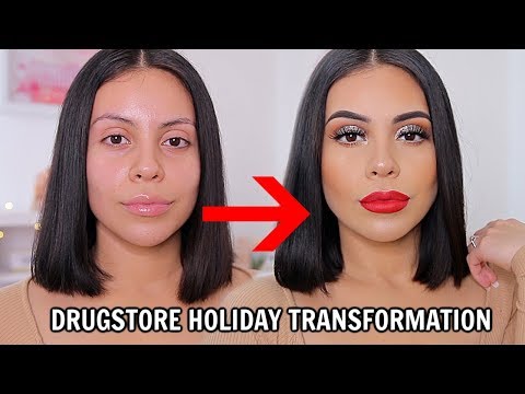 DRUGSTORE HOLIDAY MAKEUP TRANSFORMATION: EASY & LONG LASTING! *glowy skin + red lips* - UCqTR5f7YkGro3cPv23SqcqQ