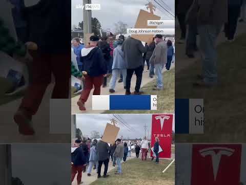 People gather to protest Tesla and founder