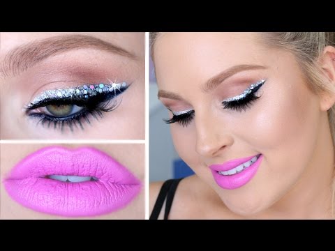 Perfect NYE Makeup! ? Easy Chunky Glitter Eyeliner & Hot Pink Lips!