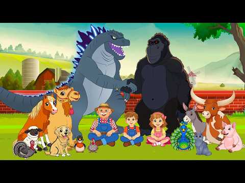 A-Hunting We Will Go Godzilla & King Kong Farm Animals Adventure  -Preschool Songs for Circle Time
