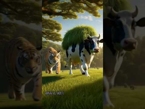 The brave cat stood beside the helpless cow.#shorts #short