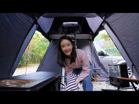 루프탑 텐트에 어넥스 연결해서 솔로캠핑ㅣ삼겹살엔 소맥! 내장국밥엔 소주!ㅣ대류식 난로로 여름처럼 따뜻했지만 역대급 바람에 잠 한숨 못 잤던 날ㅣ캠핑 브이로그