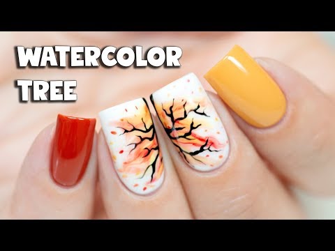 WATERCOLOR FALL TREE NAIL ART