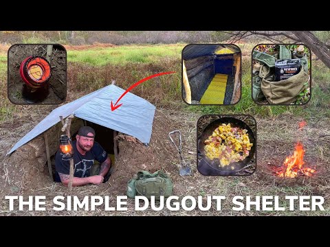 Solo Overnight Building a Simple Dugout Shelter in The Woods and Beefy Chili Mac